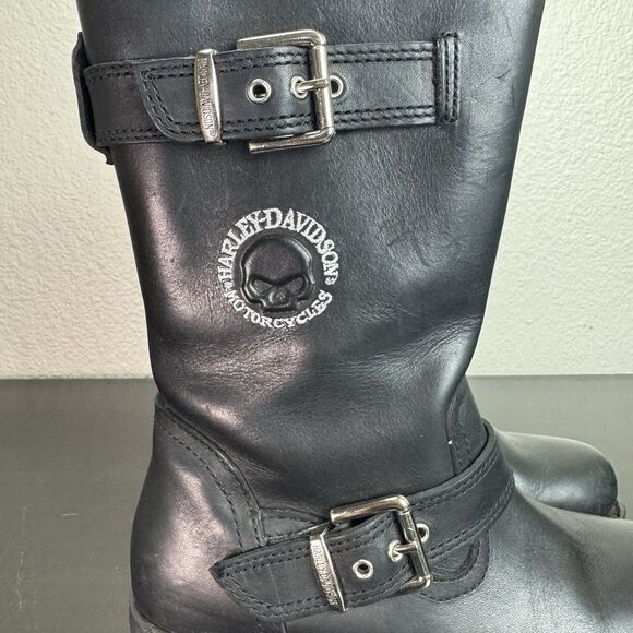 Women’s Harley Davidson Linda Boots Leather Black Motorcycle Moto 88401 Skull 6 - Picture 4 of 16